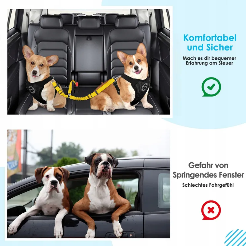 SLOWTON Veiligheidsgordel Hond Auto Verstelbaar Reflecterend Geel — foto 6