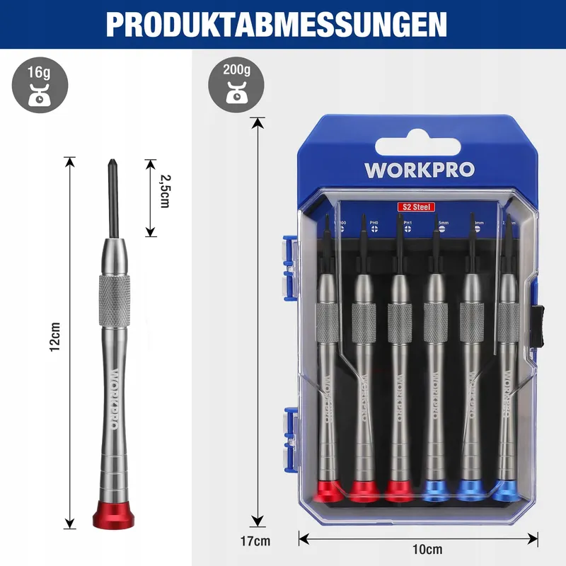 WORKPRO Mini Schroevendraaierset 6-delig Precisie Magnetisch — foto 2