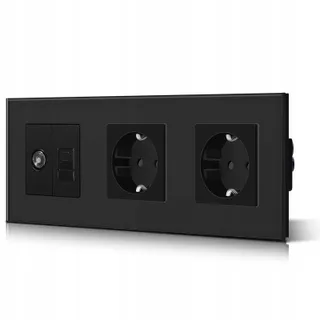 BSEED Dubbel Stopcontact TV PC CAT5e Glas 16A 100-220V Zwart — miniatuur 1