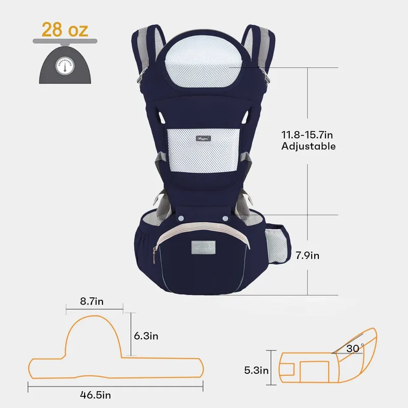IULONEE Ergonomische Draagzak met Zitje 3-20kg Marineblauw — foto 4