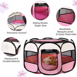 BRIMOREA Opvouwbare Puppyren 74x74x43cm Roze — miniatuur 6
