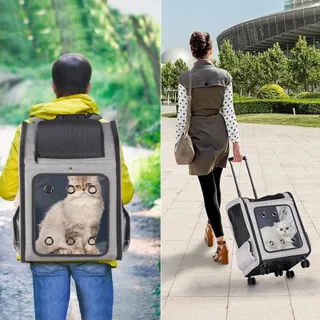FASRIOU Huisdierenrugzak Met Wieltjes Opvouwbaar Kat Hond Tot 15kg — miniatuur 7