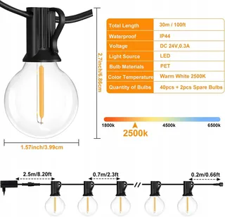LED Lichtsnoer Buiten 30M 42 Lampjes Waterdicht Terras Tuin — miniatuur 8