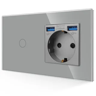 JIMEIDA Stopcontact USB Grijs 16A Glas 3-in-1 Touchschakelaar LED — miniatuur 1