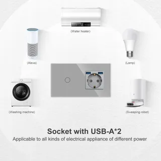 JIMEIDA Stopcontact USB Grijs 16A Glas 3-in-1 Touchschakelaar LED — miniatuur 6