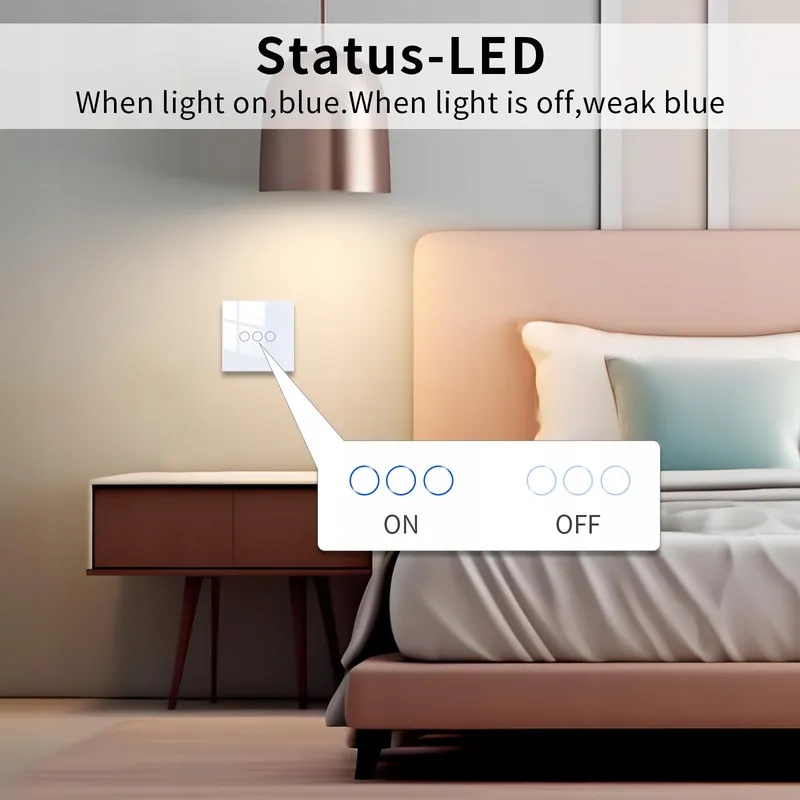 JIMEIDA Touchschakelaar 3-Kanaals Zwart Glazen Paneel LED 240V 500W — foto 5