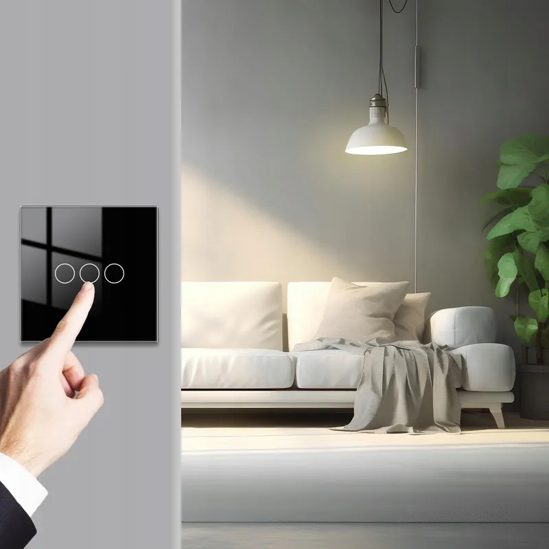 JIMEIDA Touchschakelaar 3-Kanaals Zwart Glazen Paneel LED 240V 500W — foto 4