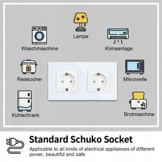 JIMEIDA Dubbel Stopcontact Wit 16A Glas Schuko Inbouw 250V — miniatuur 2