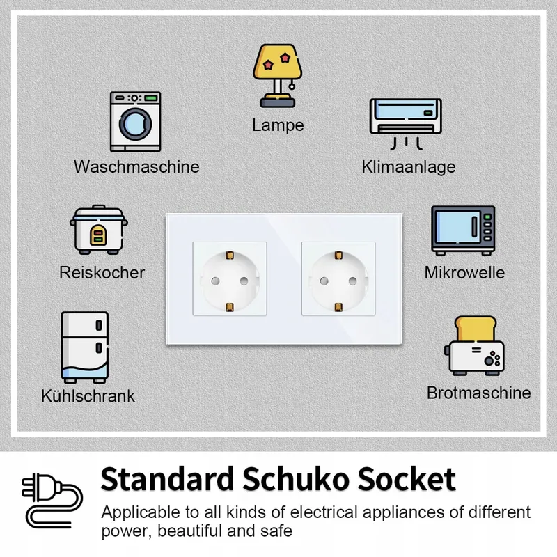 JIMEIDA Dubbel Stopcontact Wit 16A Glas Schuko Inbouw 250V — foto 2