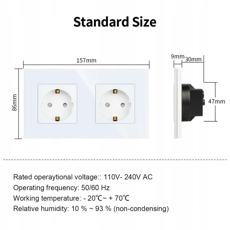 JIMEIDA Dubbel Stopcontact Wit 16A Glas Schuko Inbouw 250V — foto 5