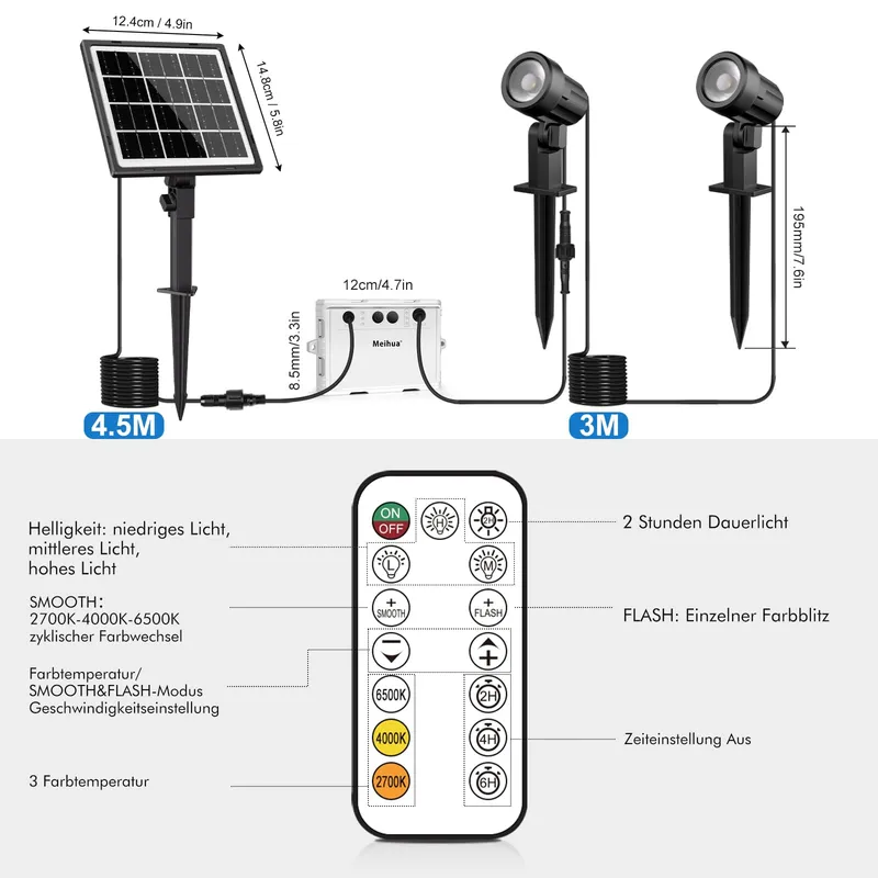 MEIHUA Solar Schijnwerper Afstandsbediening 2 Stuks IP66 — foto 7