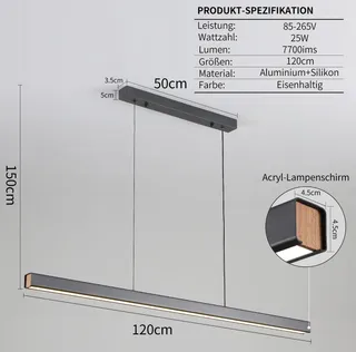 MIKERU Moderne LED Hanglamp Dimbaar 120cm 3 Kleuren Eetkamer — miniatuur 3
