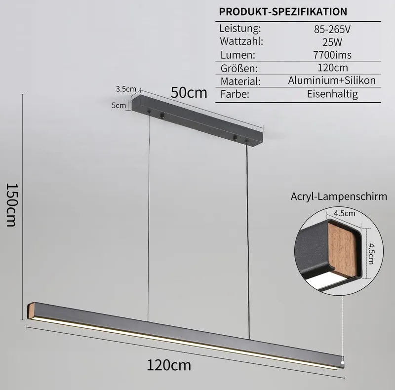 MIKERU Moderne LED Hanglamp Dimbaar 120cm 3 Kleuren Eetkamer — foto 3