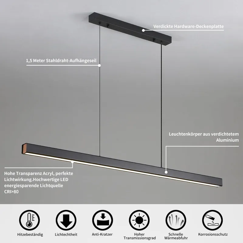 MIKERU Moderne LED Hanglamp Dimbaar 120cm 3 Kleuren Eetkamer — foto 4