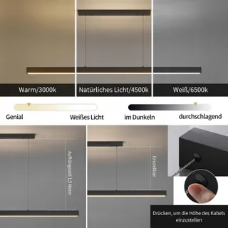 MIKERU Moderne LED Hanglamp Dimbaar 120cm 3 Kleuren Eetkamer — miniatuur 2