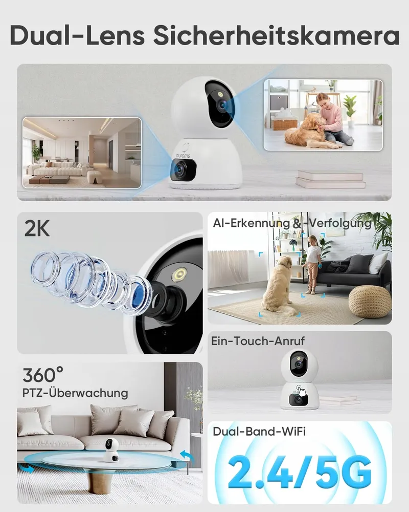 BLURAMS Binnencamera 2K+2K 360° Tweeweg Audio WiFi Alexa — foto 7