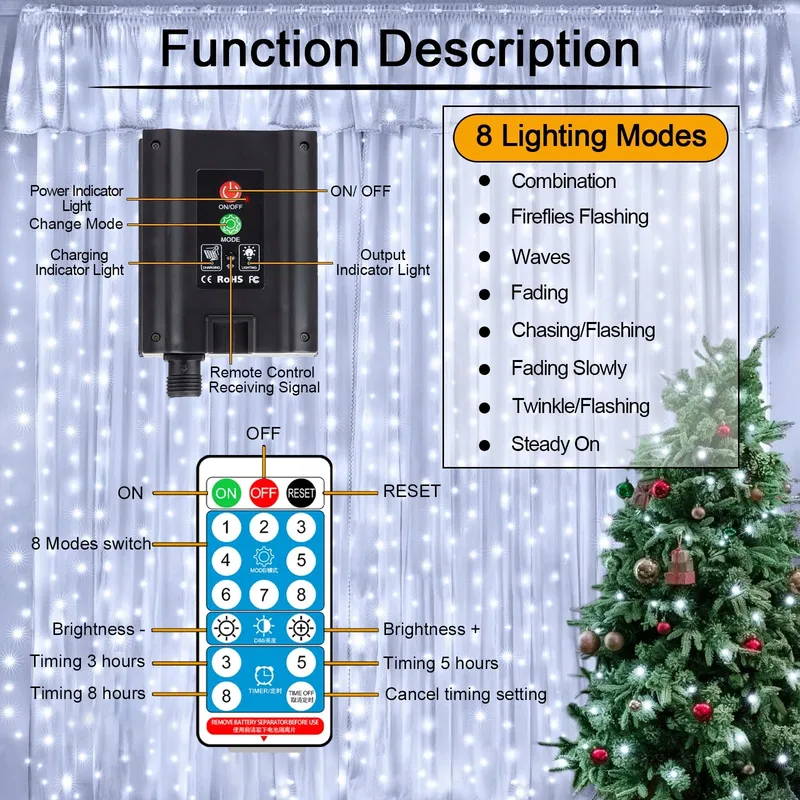 MICACORN Lichtgordijn Decoratief Wit 3Mx3M 300 LED — foto 4
