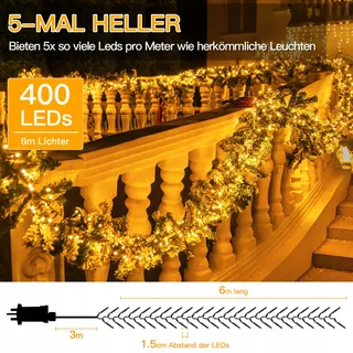 OLLNY Lichtsnoer Buiten Waterdicht 6M 400 LED — miniatuur 3