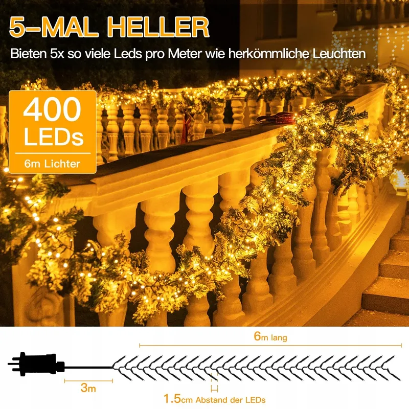 OLLNY Lichtsnoer Buiten Waterdicht 6M 400 LED — foto 3