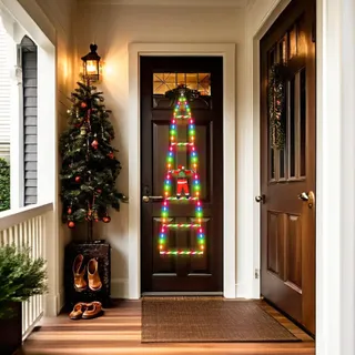 SIVQIKE Kerstboom Met Kerstman Deurdecoratie RGB 98 LED — miniatuur 9