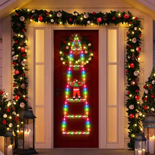 SIVQIKE Kerstboom Met Kerstman Deurdecoratie RGB 98 LED — miniatuur 1