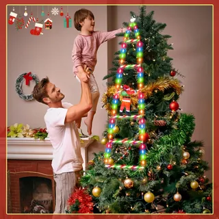SIVQIKE Kerstboom Met Kerstman Deurdecoratie RGB 98 LED — miniatuur 5