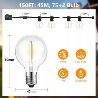 GPATIO LED Tuinlichtslinger 45M 75+2 G40 IP45 — miniatuur 4