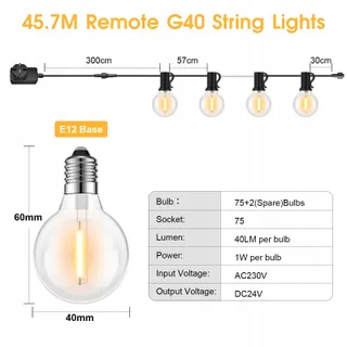 TOIPWEN LED Lichtsnoer Buiten 45,7M Afstandsbediening IP45 Waterdicht — miniatuur 5