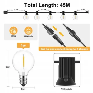 MIOOTLY LED Lichtketting Buiten 45M 75+2 G40 Warmwit IP45 — miniatuur 2