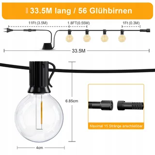 TORKASE LED Lichtsnoer Buiten 33,5m Warm Wit Balkon Tuin — miniatuur 2