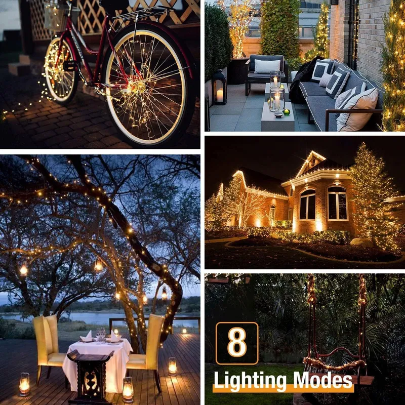 BTFARM Solar Lichtsnoer Buiten 32M 320 LED IP65 Warmwit — foto 4