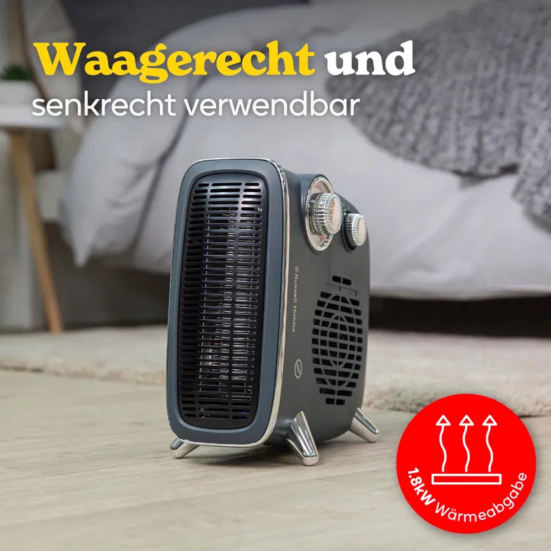 RUSSELL HOBBS Elektrische Verwarmer 1800W Retro Grijs Thermostaat — foto 3