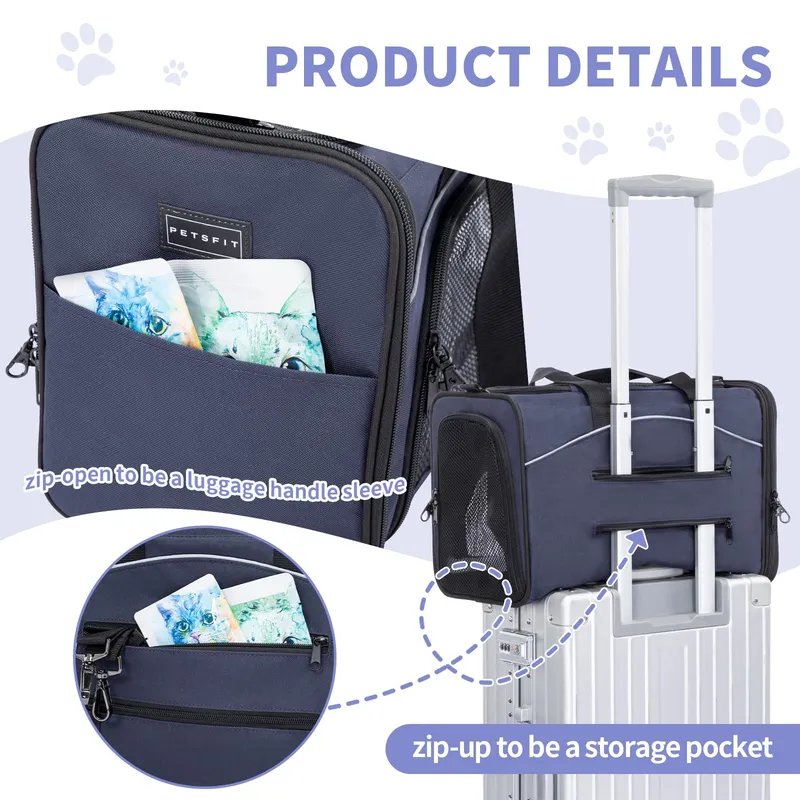 PETSFIT DCC1910 Vliegtas voor Hond en Kat Opvouwbaar 42x22x28cm Blauw — foto 6