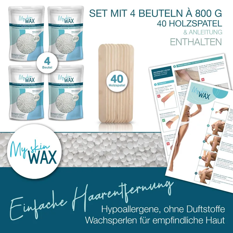 MY SKIN WAX Harde Wax Parels 3,2 kg (4x800 g) Zonder Strips Wit — foto 2