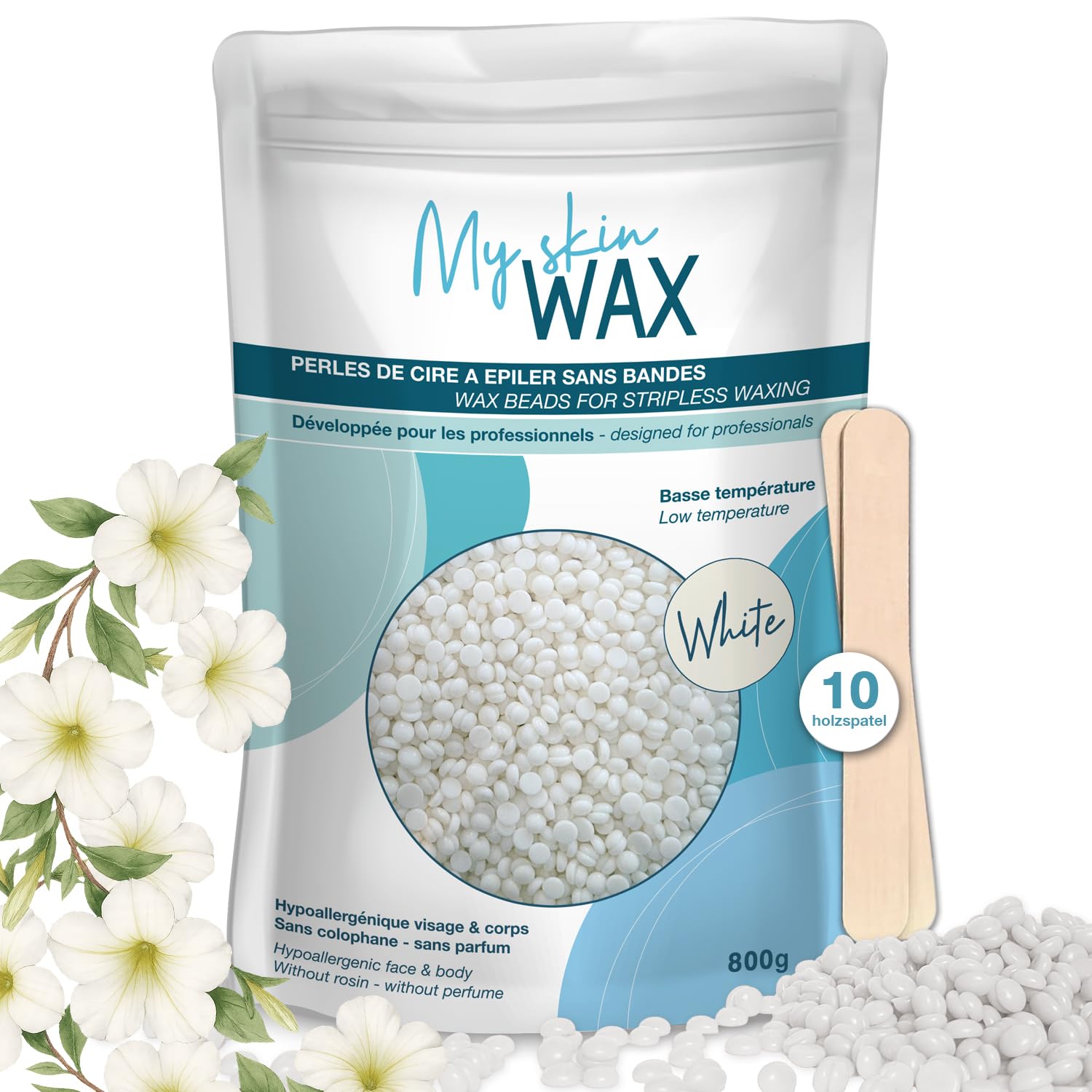 MY SKIN WAX Harde Wax Parels 800 g Zonder Strips Hypoallergeen Wit