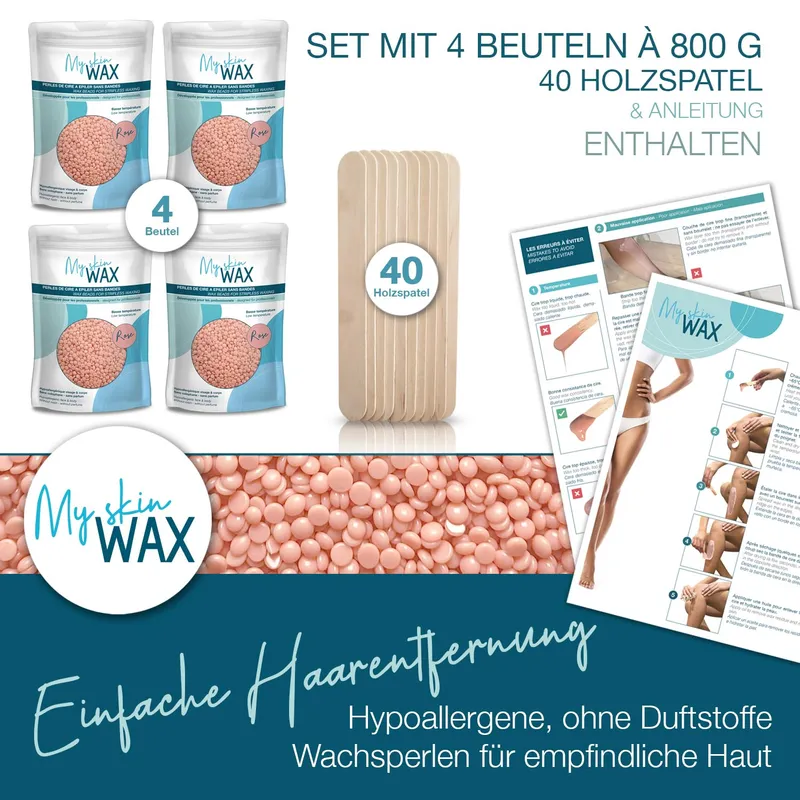 MY SKIN WAX Harde Wax Parels 3,2 kg (4x800 g) Zonder Strips Roze — foto 2